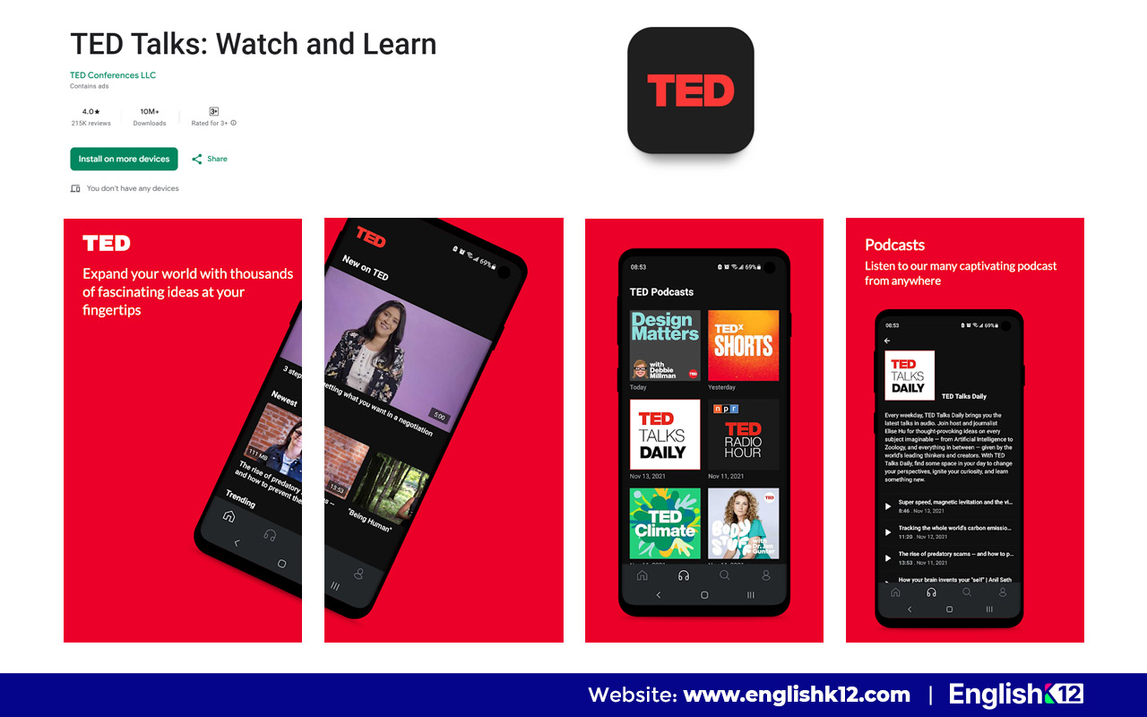 TED – Ứng dụng học tiếng Anh giao tiếp