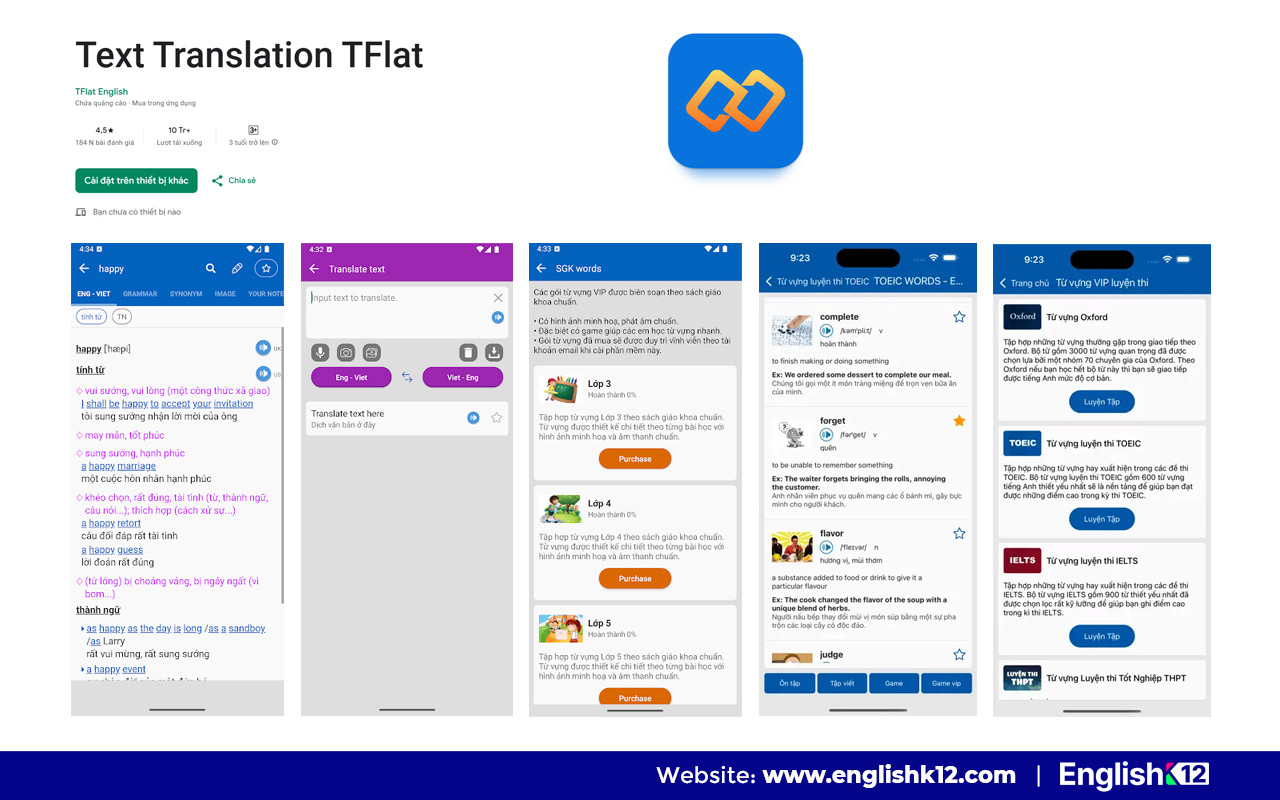 TFlat – Ứng dụng từ điển và học giao tiếp tiếng Anh