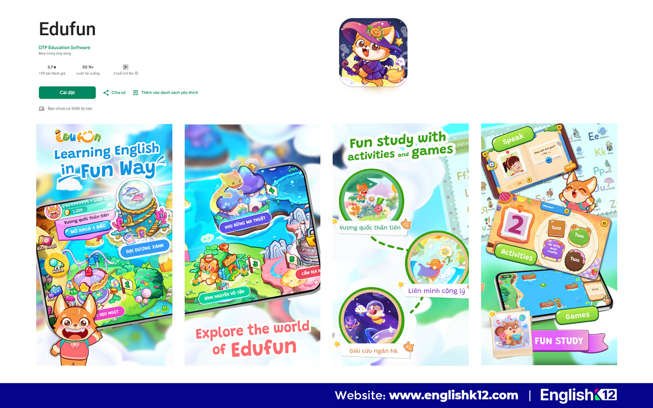Edufun - Ứng dụng học tiếng Anh dành cho học sinh