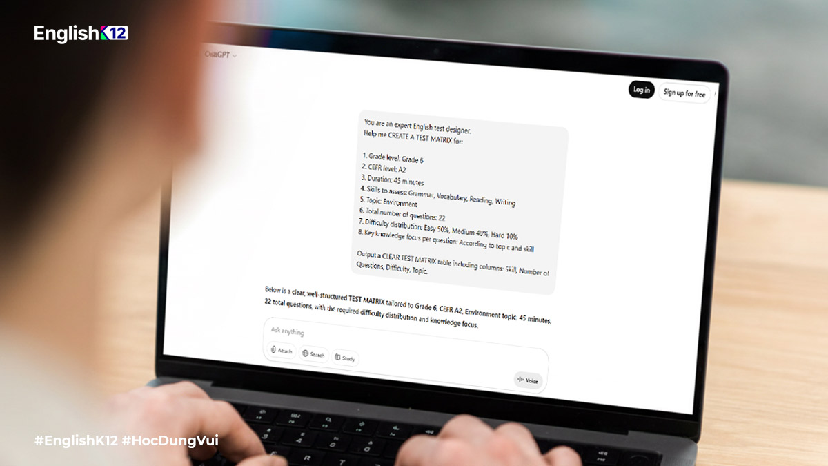 Dùng Prompt Chat GPT tạo ma trận đề thi tiếng Anh